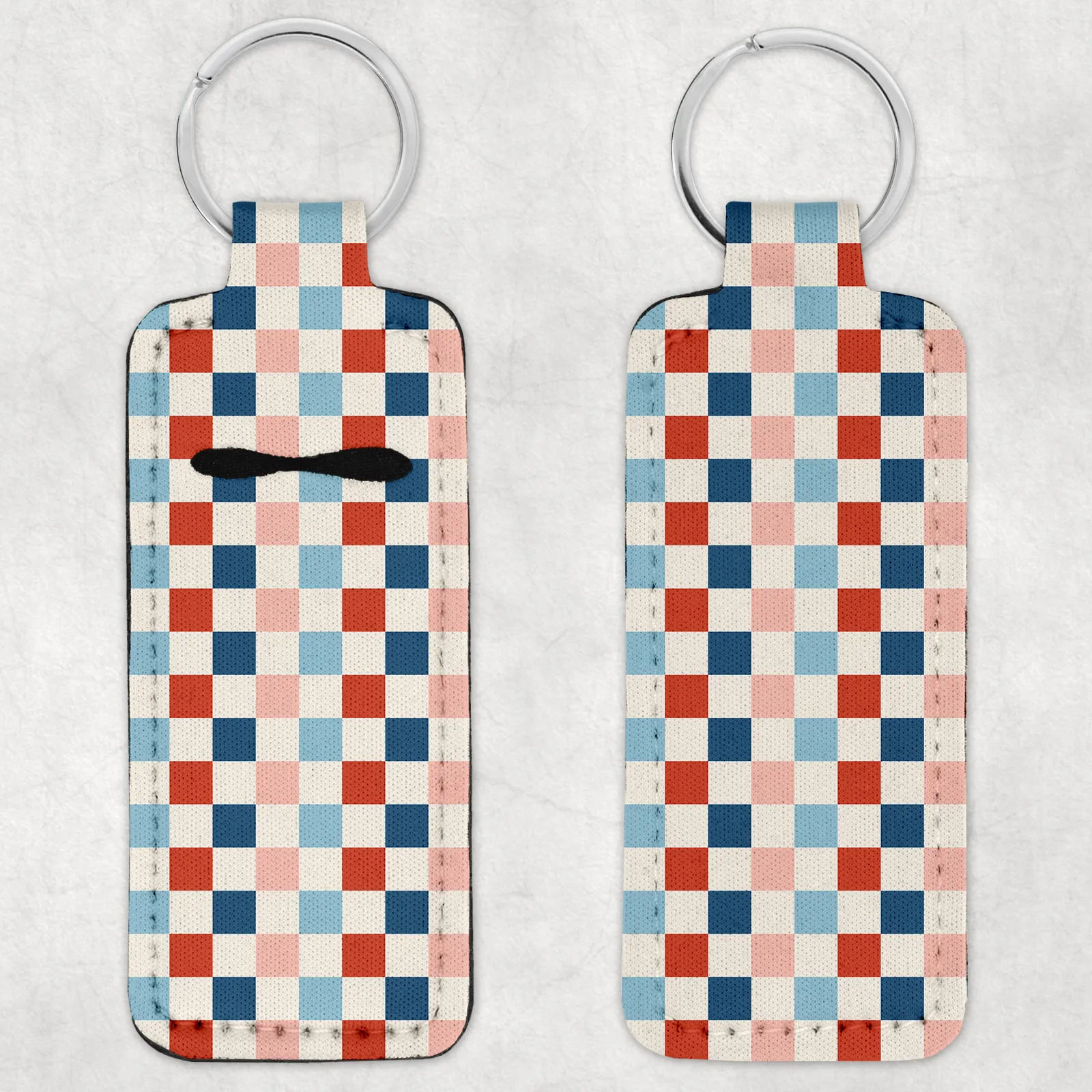 Red, White, and Blue Check Lip Balm Holder & Wristlet