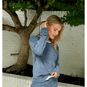 Riviera Plush Toweling Pullover in Cool Slate Blue