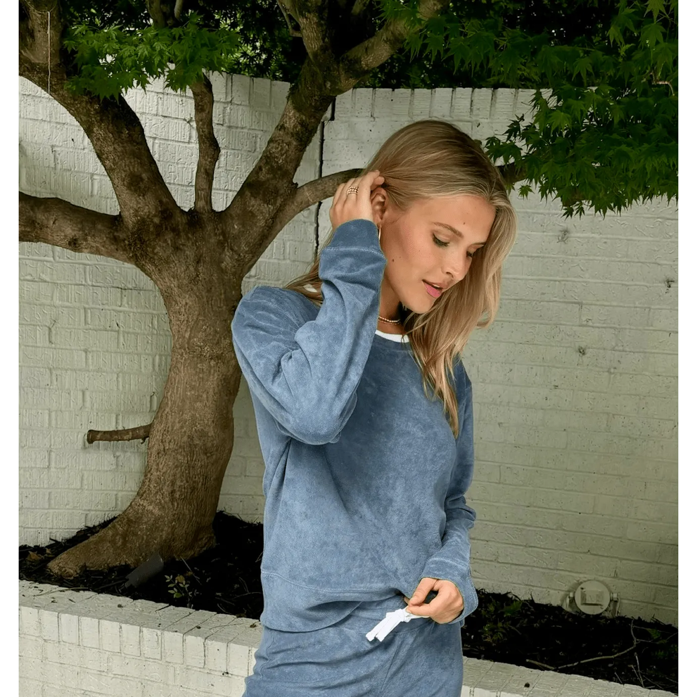 Riviera Plush Toweling Pullover in Cool Slate Blue