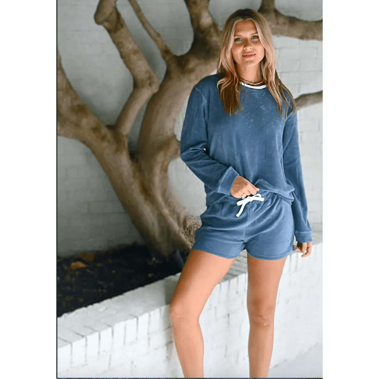 Riviera Plush Toweling Pullover in Cool Slate Blue