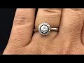 Round Bezel Set Moissanite & Diamond Halo Cathedral Engagement Ring