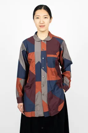 Rounded Collar Shirt Burgundy/Geo