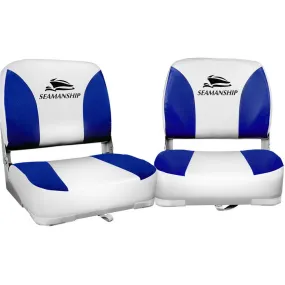 Seamanship Set of 2 Folding Swivel Boat Seats - White & Blue