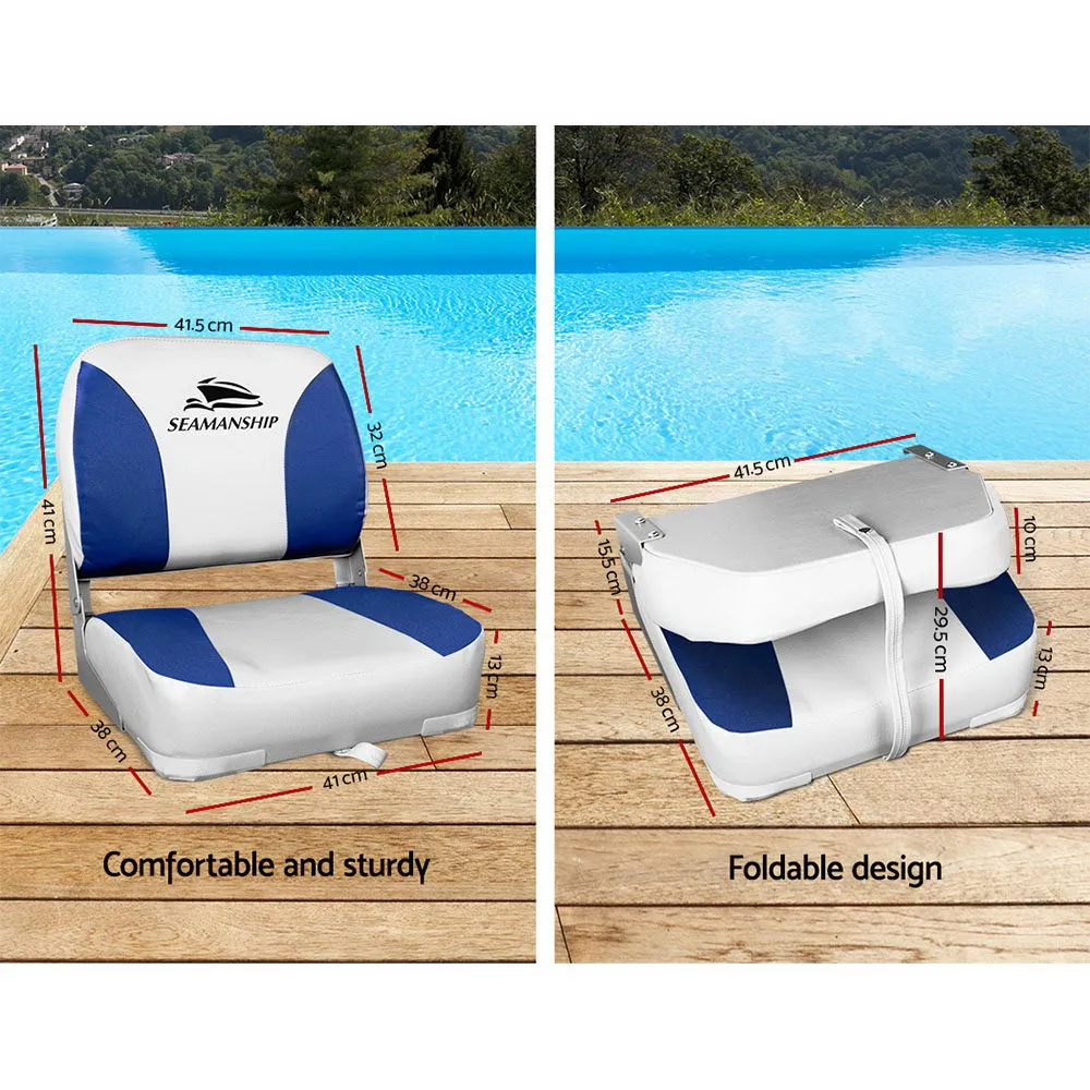 Seamanship Set of 2 Folding Swivel Boat Seats - White & Blue