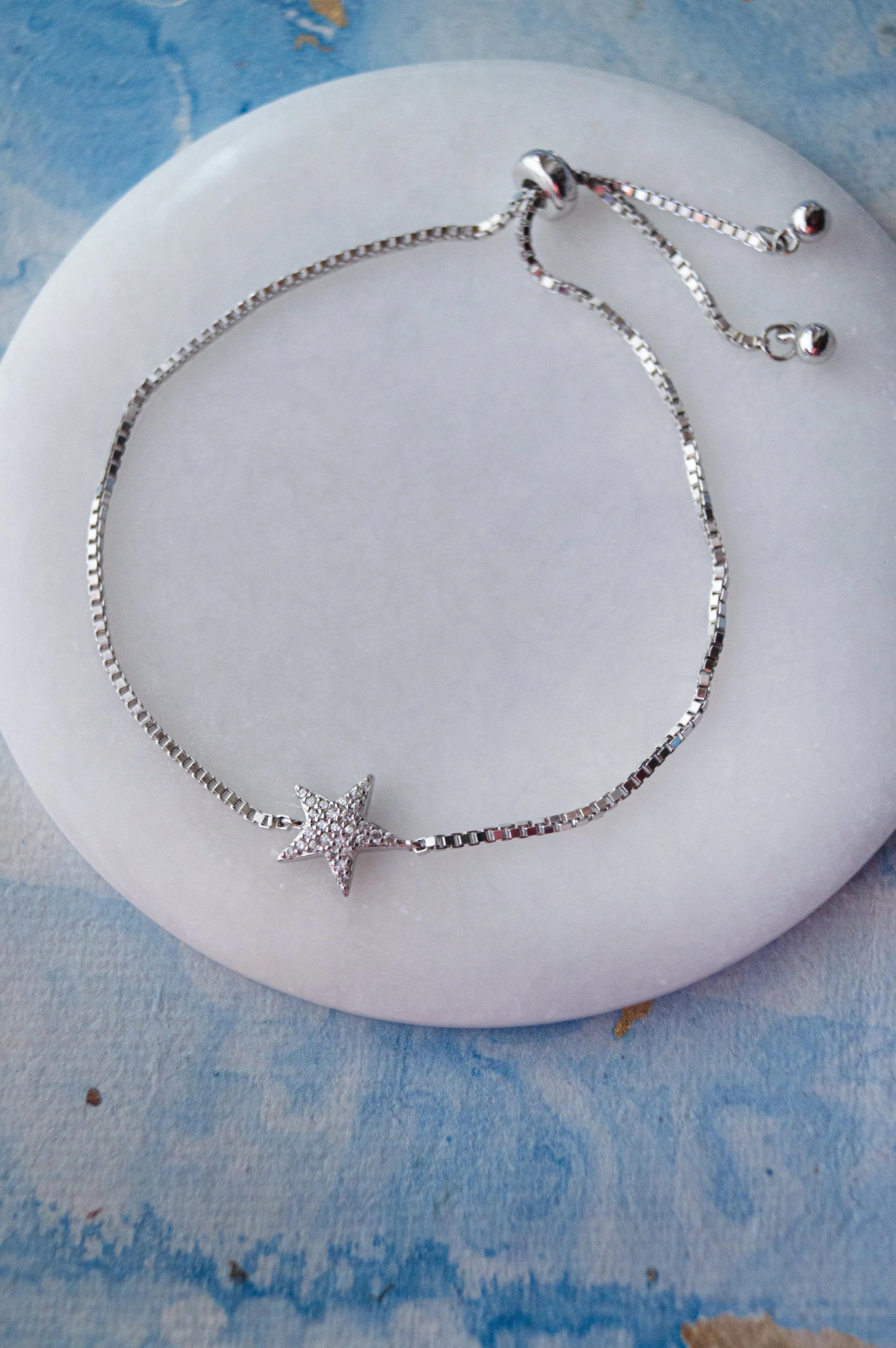 Shinning Star Sterling Silver Pull Chain Bracelet