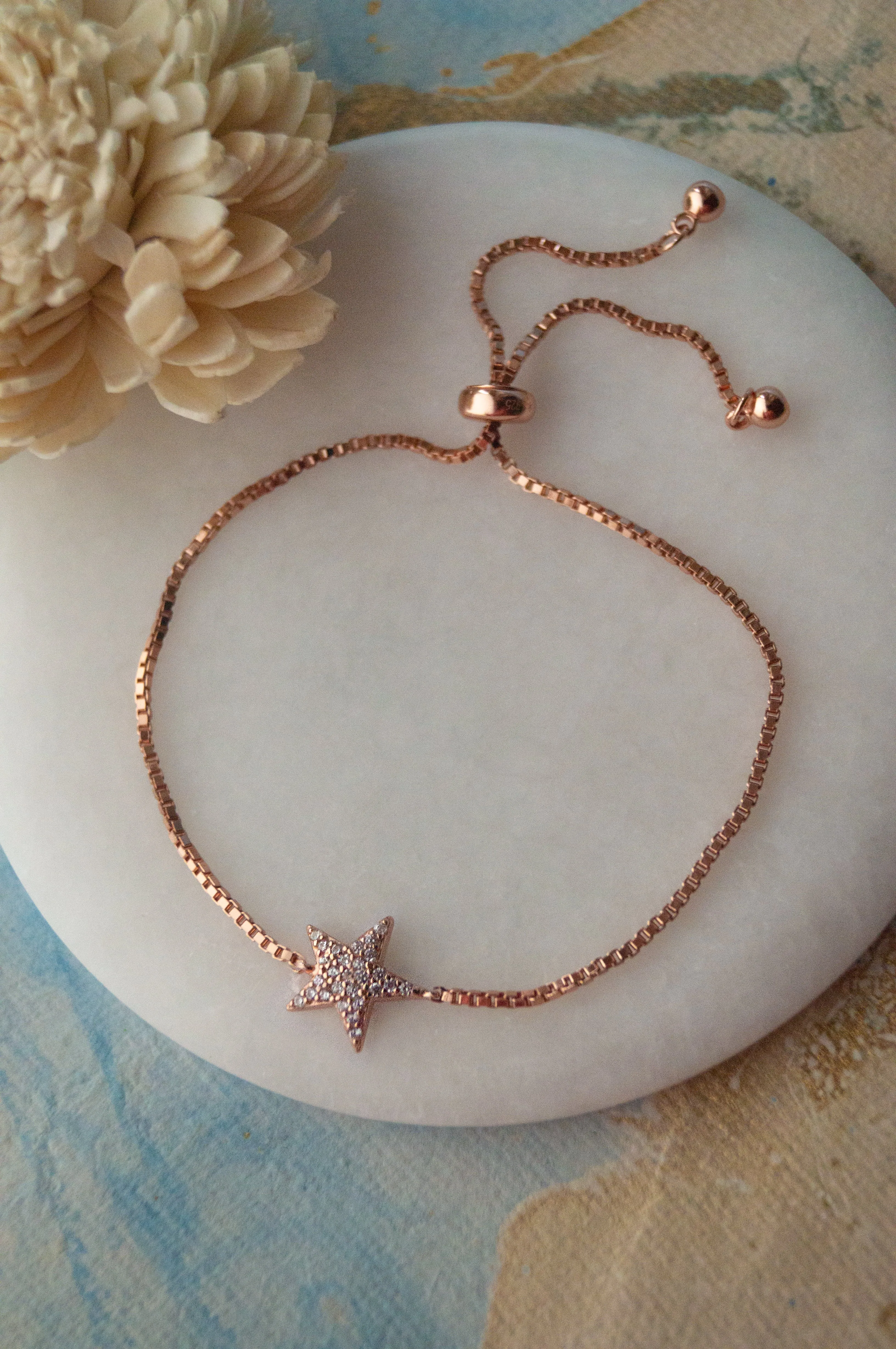 Shinning Star Sterling Silver Pull Chain Bracelet