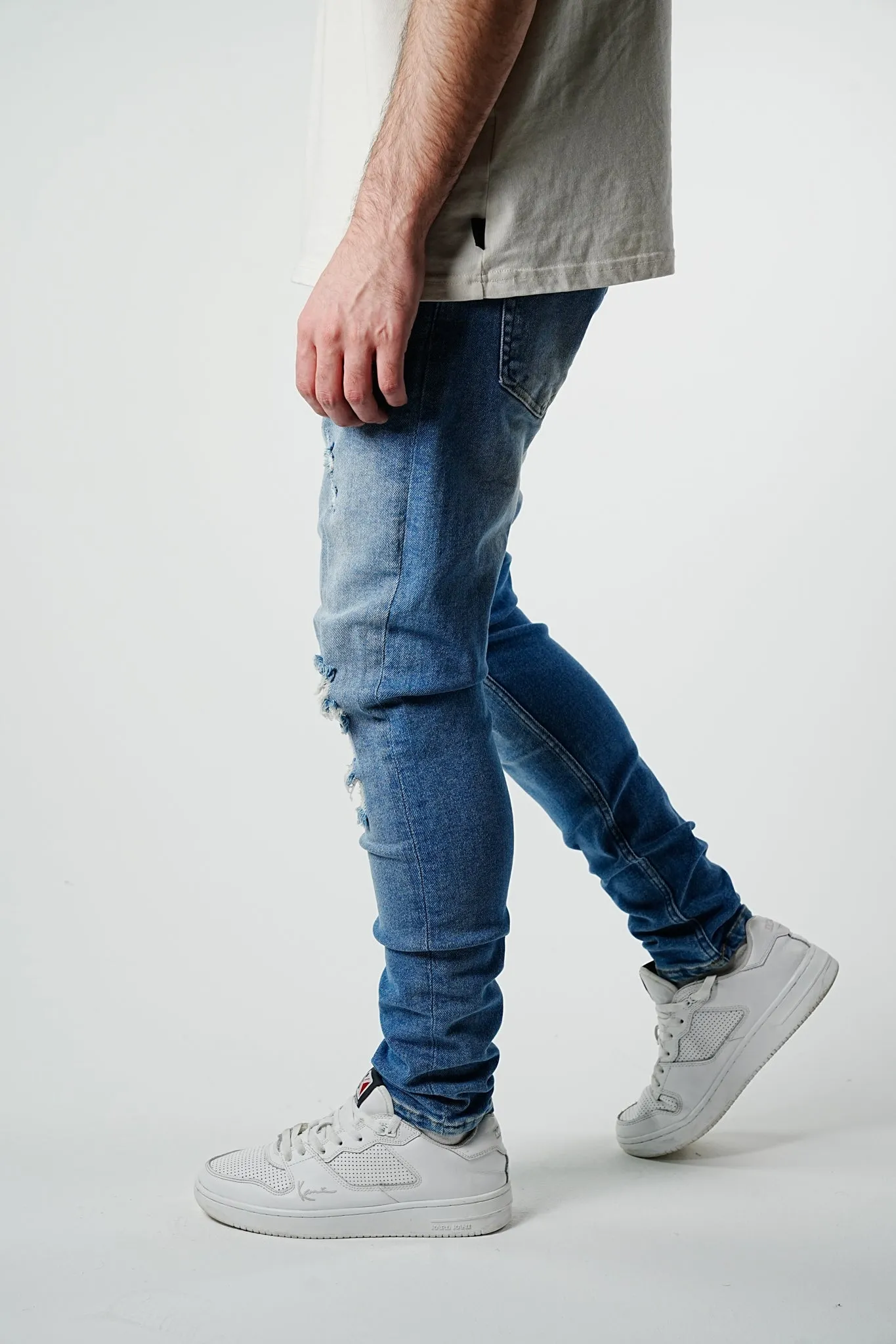 Slim Fit Ripped Light Blue Denim - UF4026