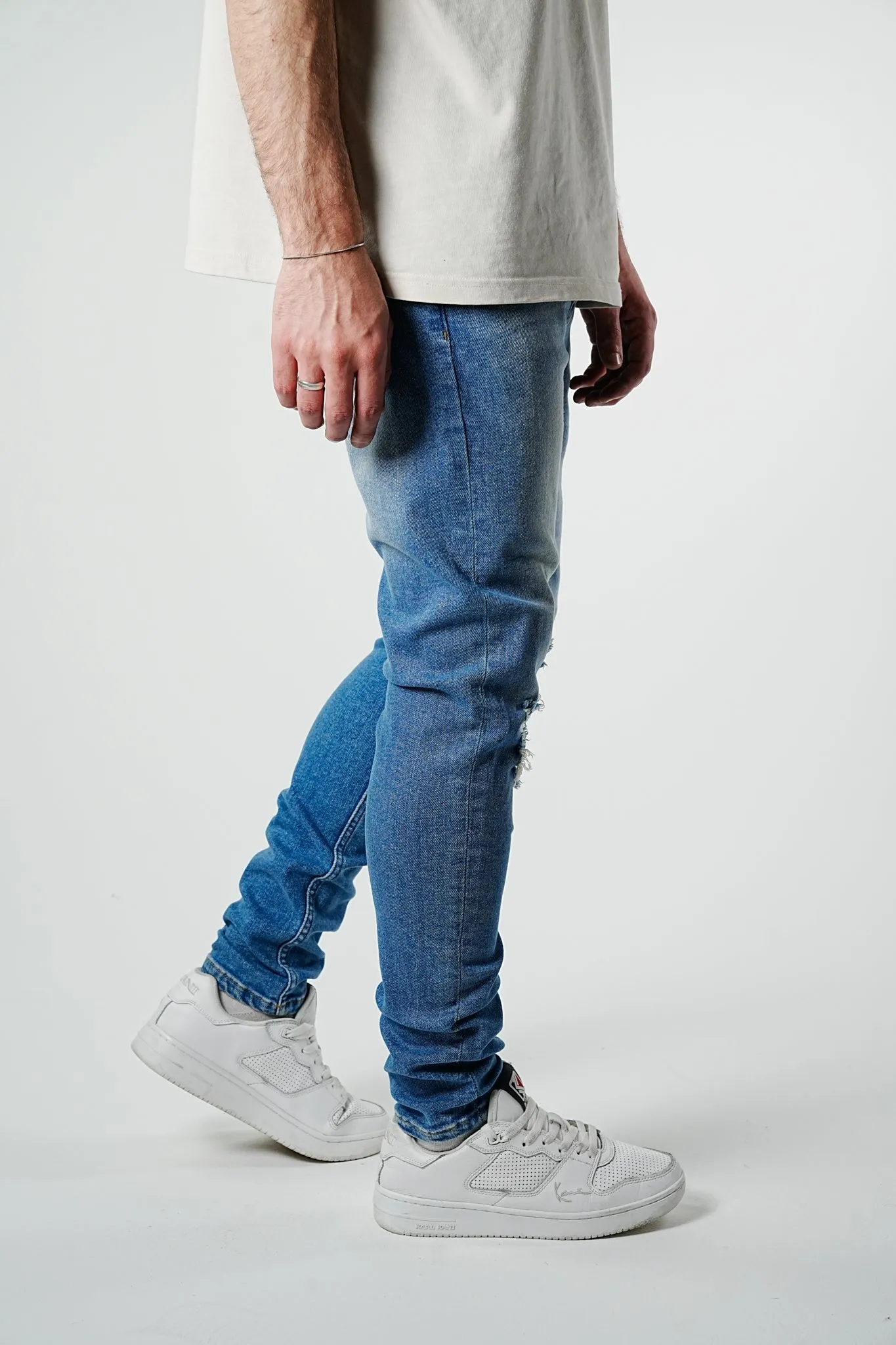 Slim Fit Ripped Light Blue Denim - UF4026