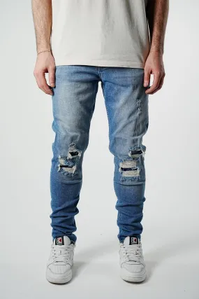 Slim Fit Ripped Light Blue Denim - UF4026