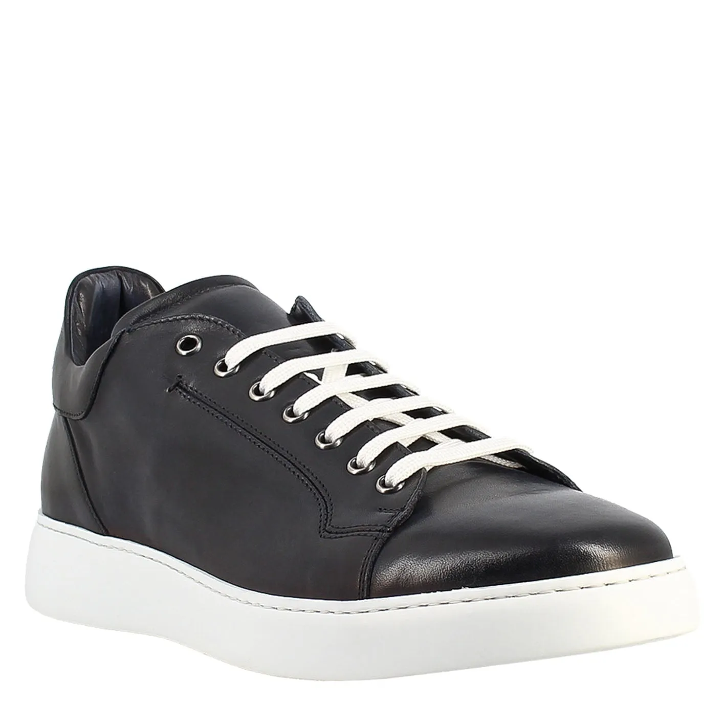 Sneaker blu elegante da uomo in pelle liscia