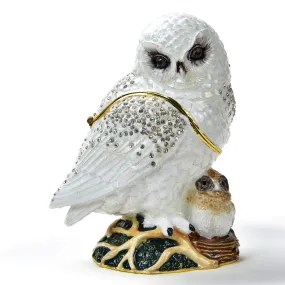 Snowy White Owl Figurine Keepsake Box made with Crystals