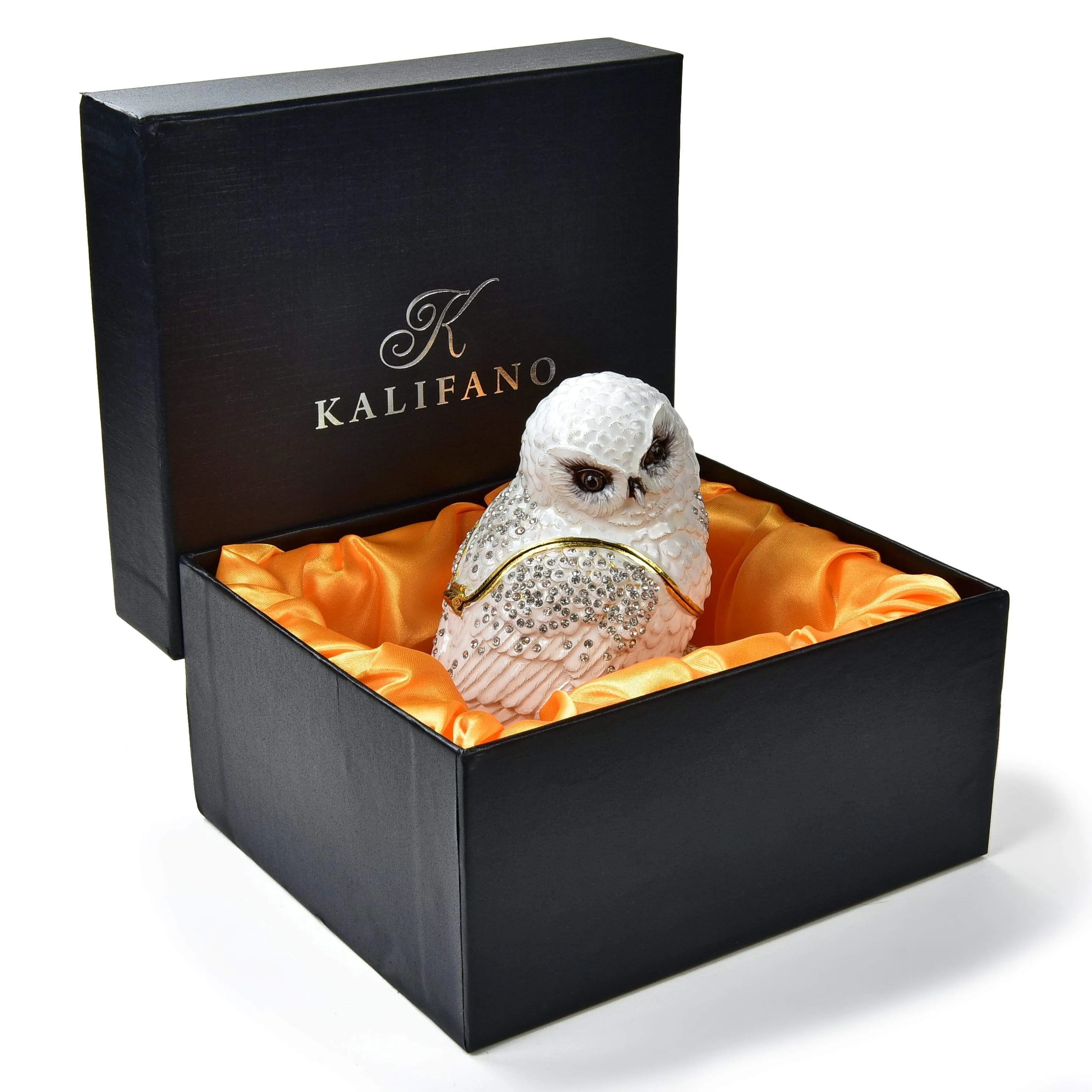 Snowy White Owl Figurine Keepsake Box made with Crystals