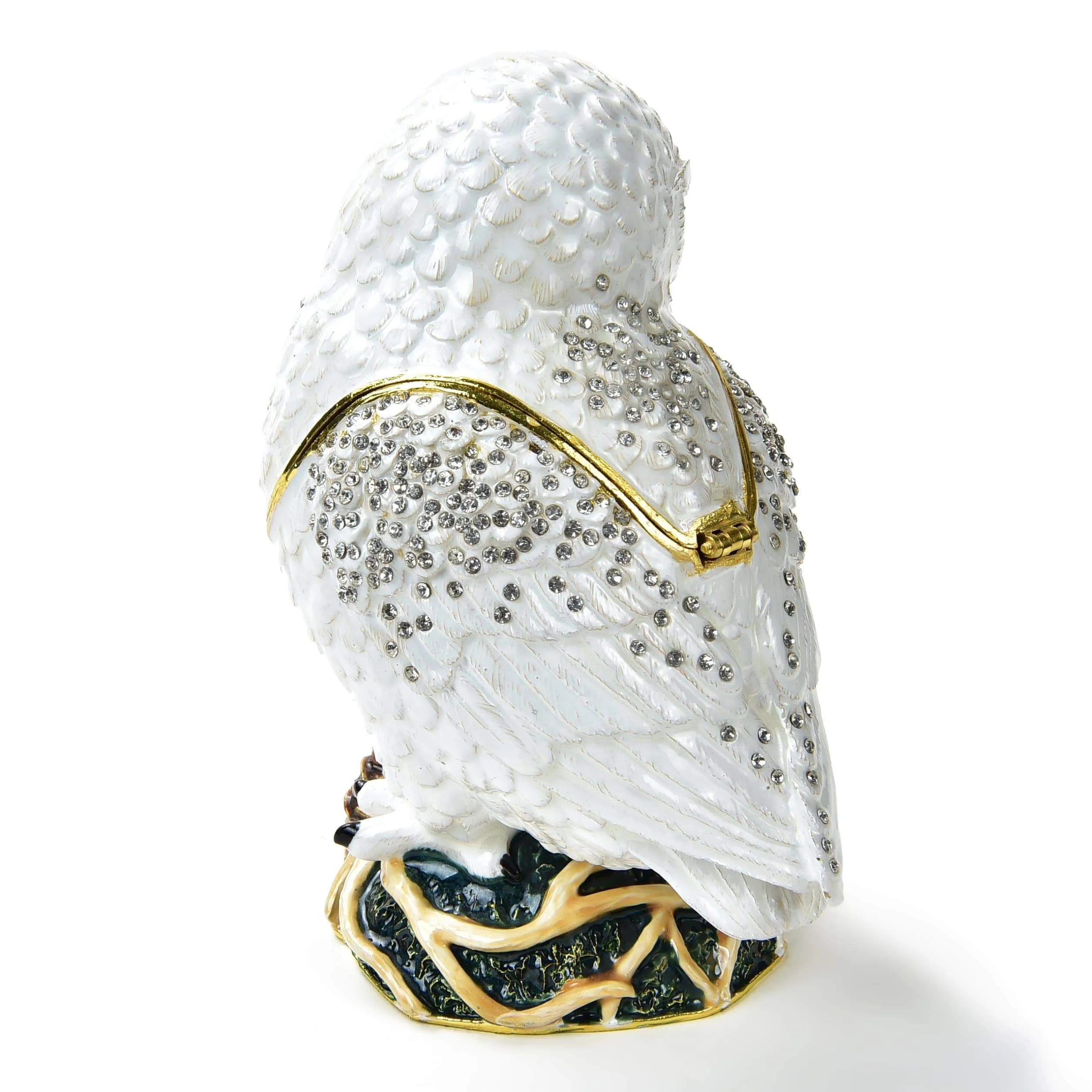 Snowy White Owl Figurine Keepsake Box made with Crystals