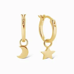 Star Moon Mini Hoop Earrings Sterling Silver