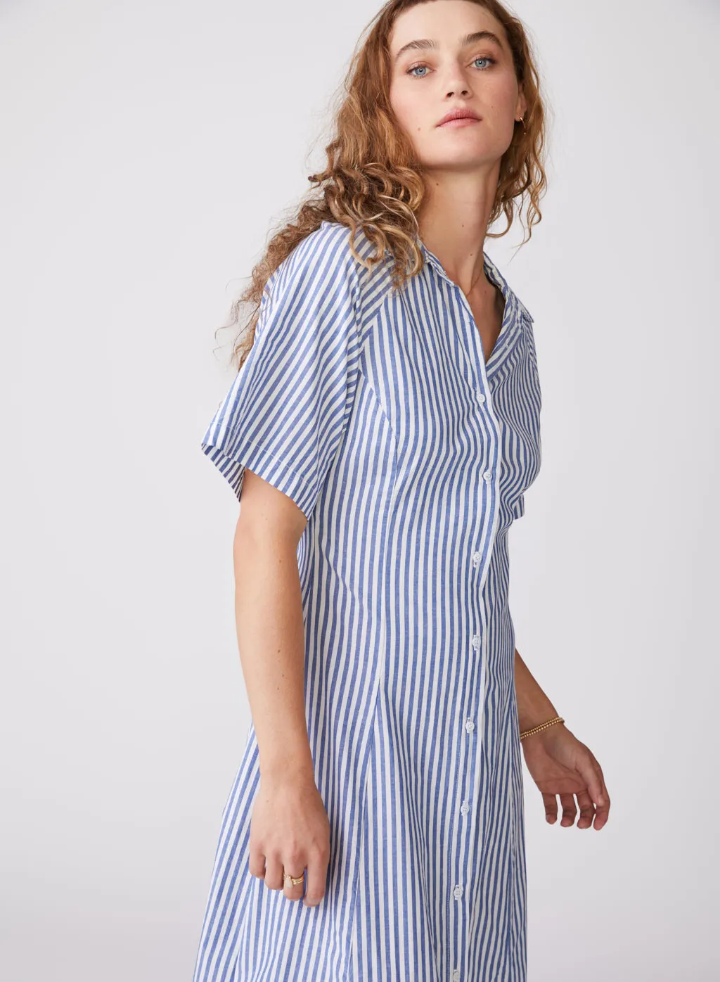 Stateside Stripe Poplin Maxi Shirt Dress in Denim