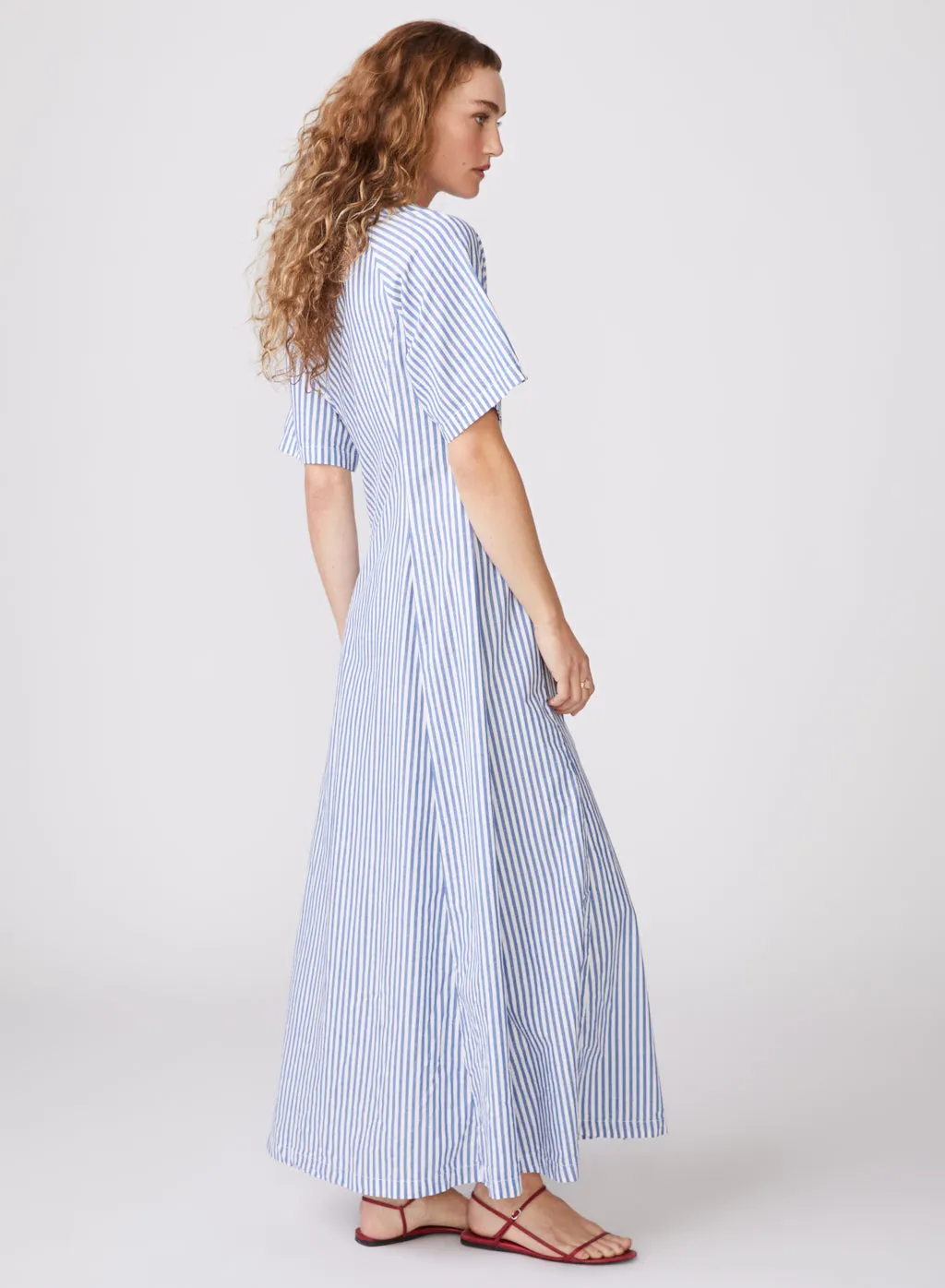 Stateside Stripe Poplin Maxi Shirt Dress in Denim