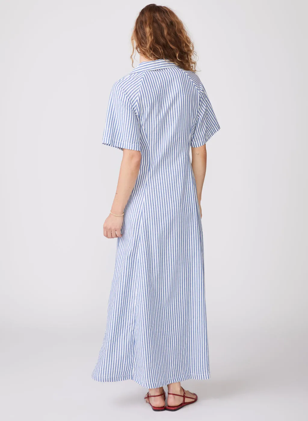 Stateside Stripe Poplin Maxi Shirt Dress in Denim