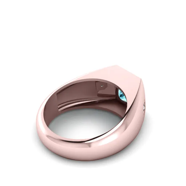 Stone Pinky Ring SOLID 10K Rose Gold 2.40ct Topaz with 2 Real Diamonds Simple Men's Wedding Band