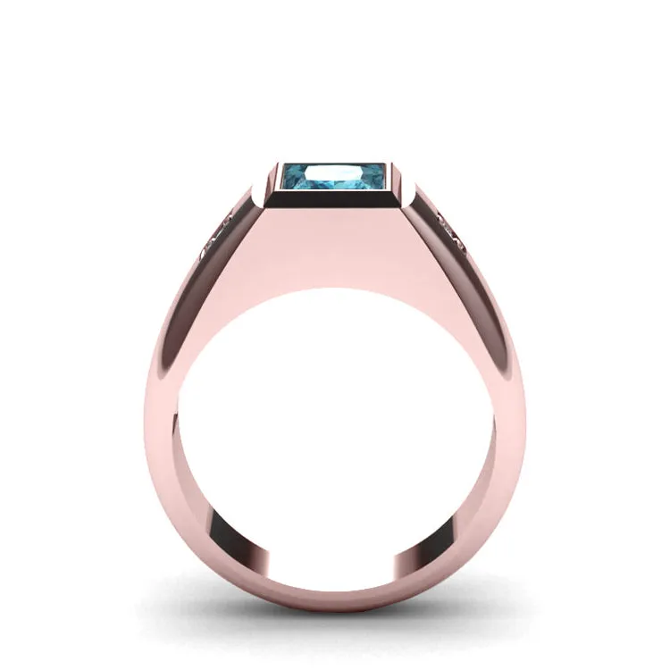 Stone Pinky Ring SOLID 10K Rose Gold 2.40ct Topaz with 2 Real Diamonds Simple Men's Wedding Band