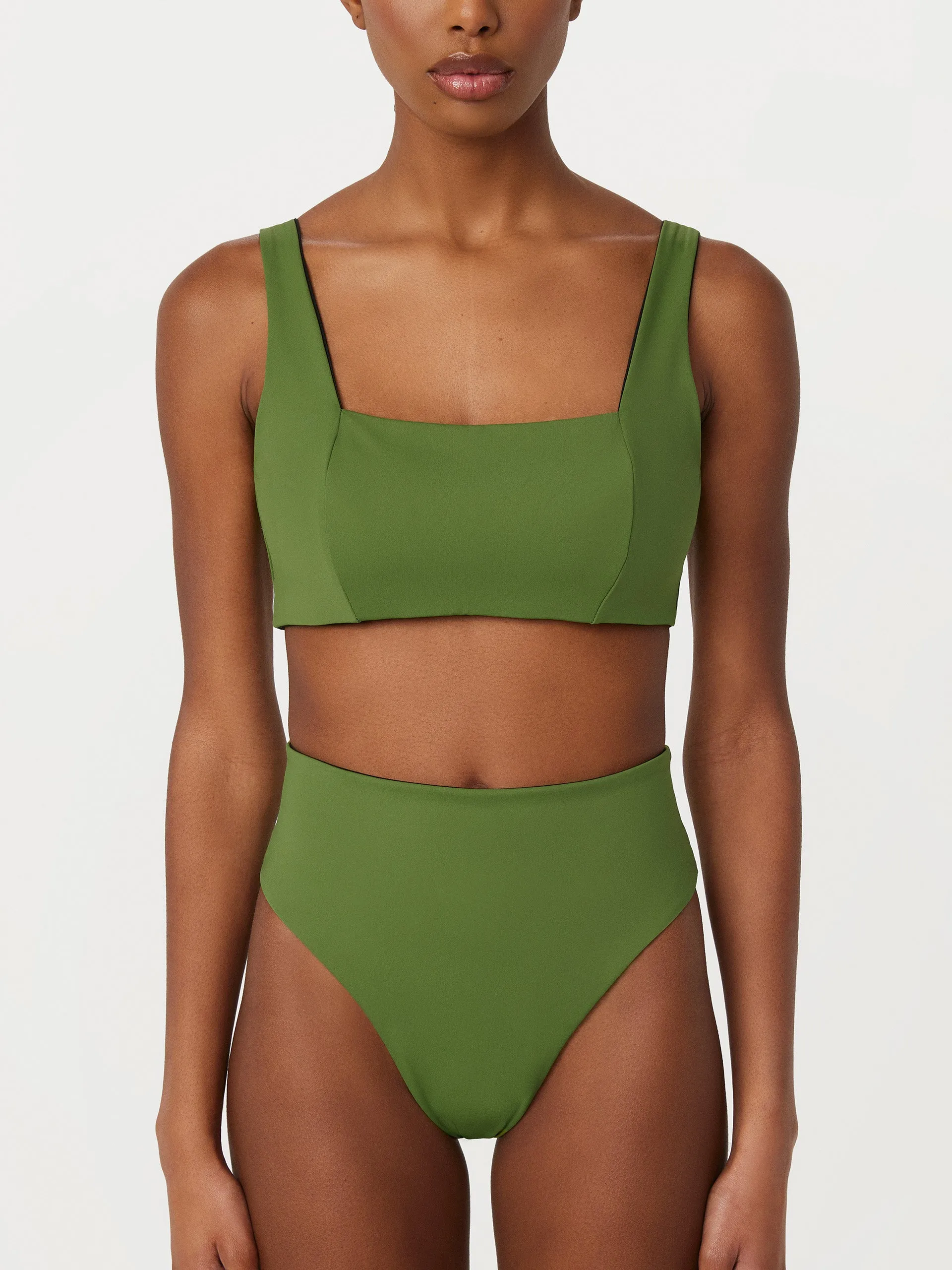 The Square Reversible Bikini Top in Green