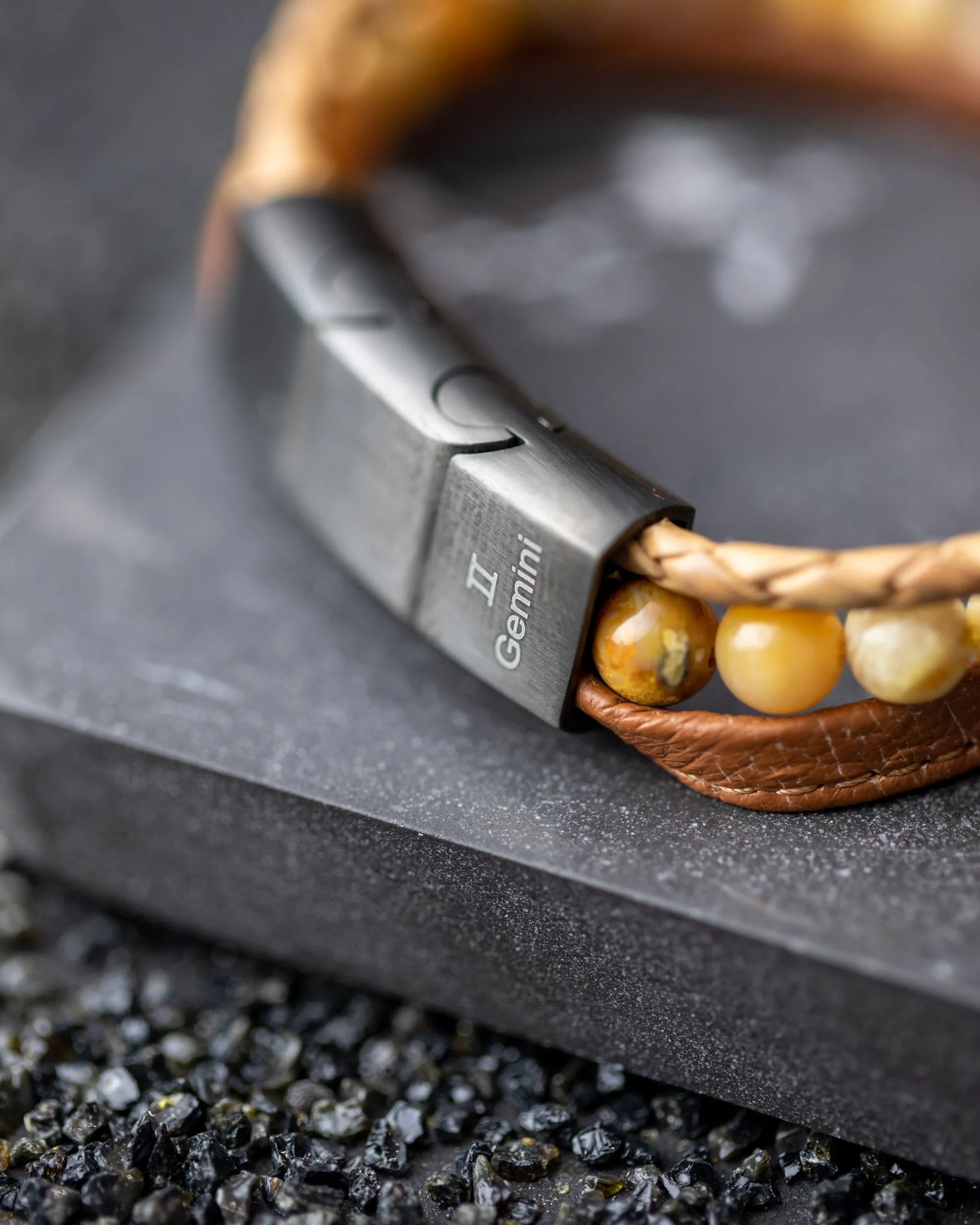 Triple bracelet with 6mm Jasper stone and Nappa leather