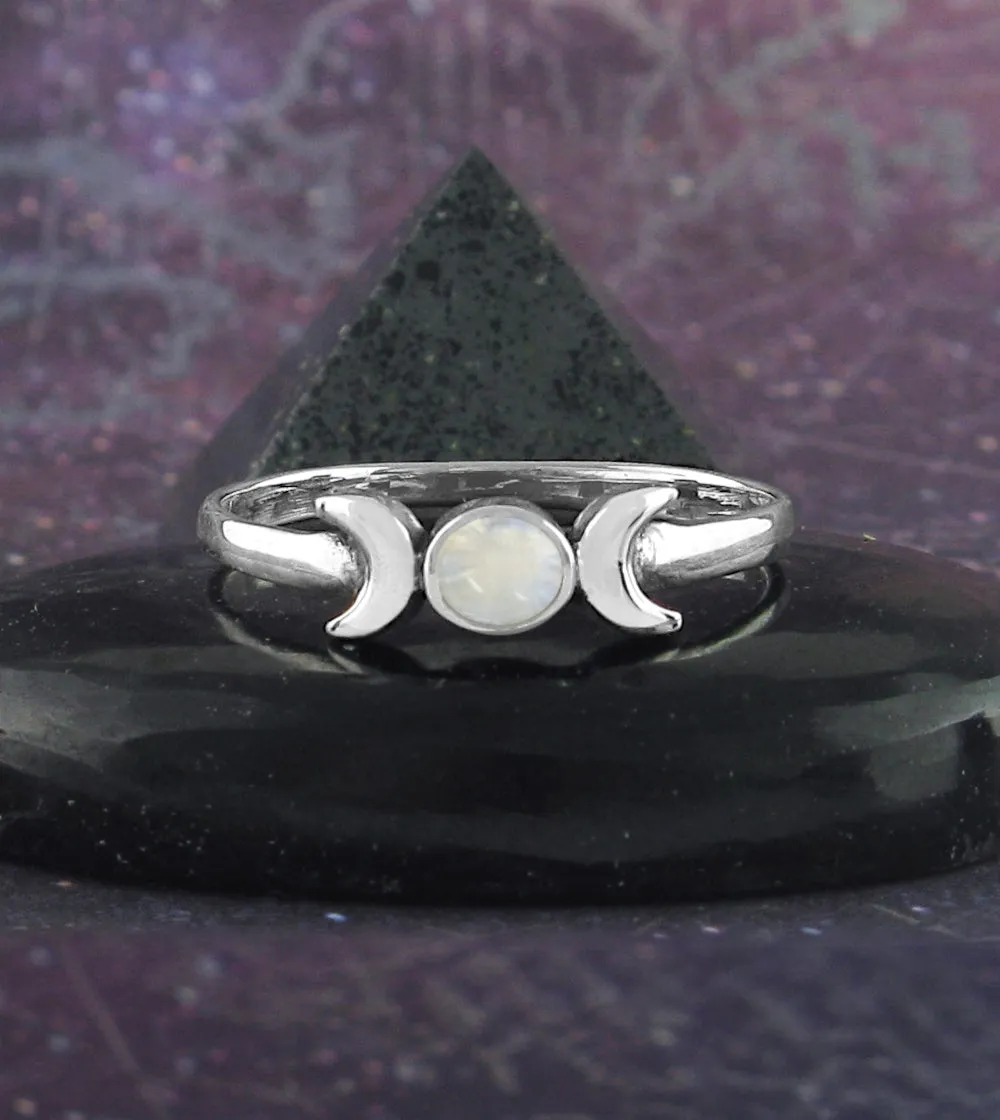 Triple Moon Symbol With Moonstone Ring