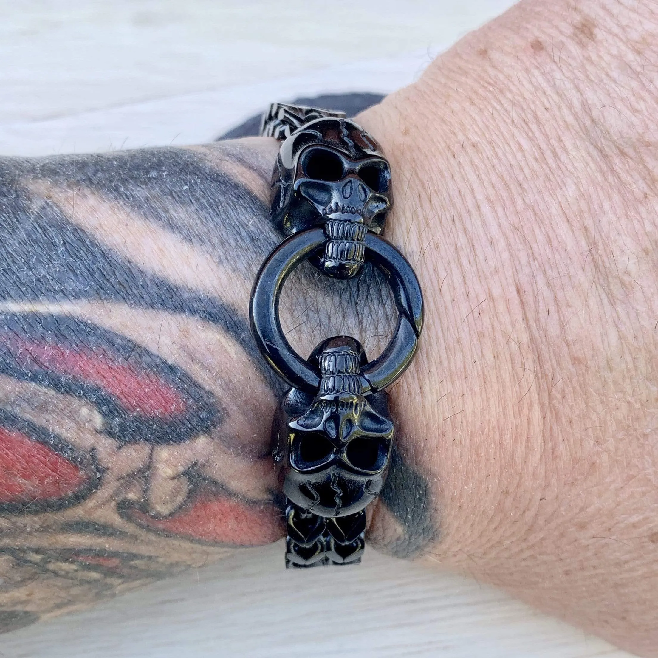 Viking with 2 Skull Heads - Black - 1/2 inch wide - B77