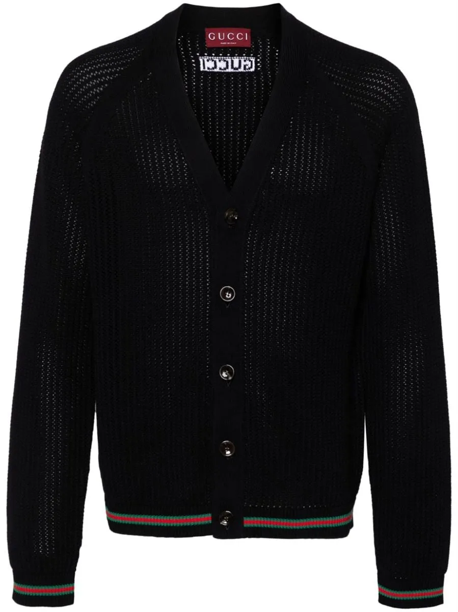 WEB-STRIPE TRIM CARDIGAN