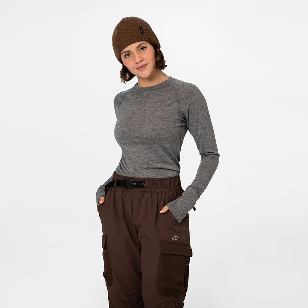 Womens Merino LS Base Layer Grey Marle