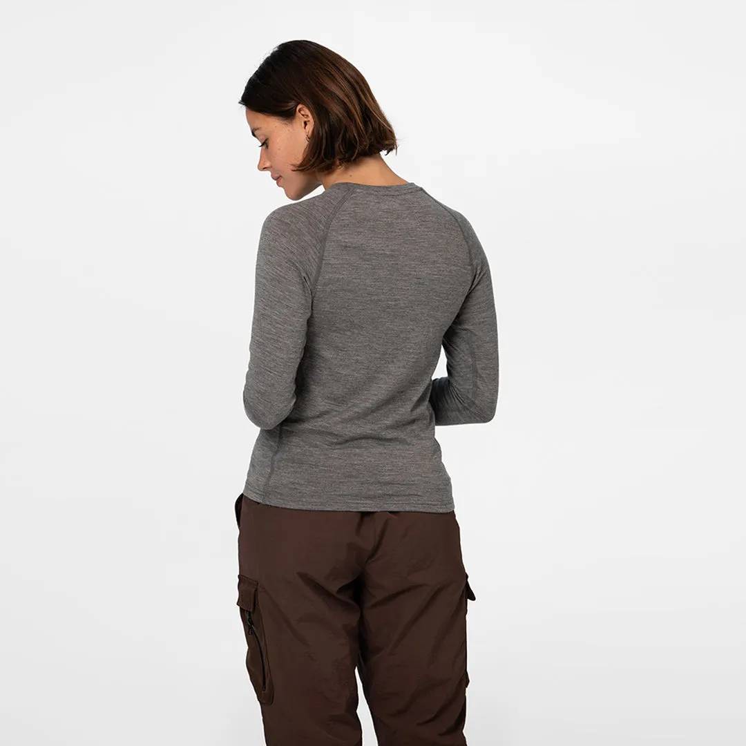 Womens Merino LS Base Layer Grey Marle