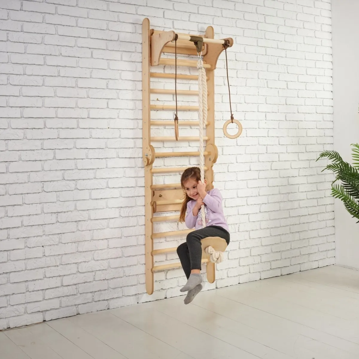 Wooden Swedish Wall Climbing Ladder for Children   Swing Set